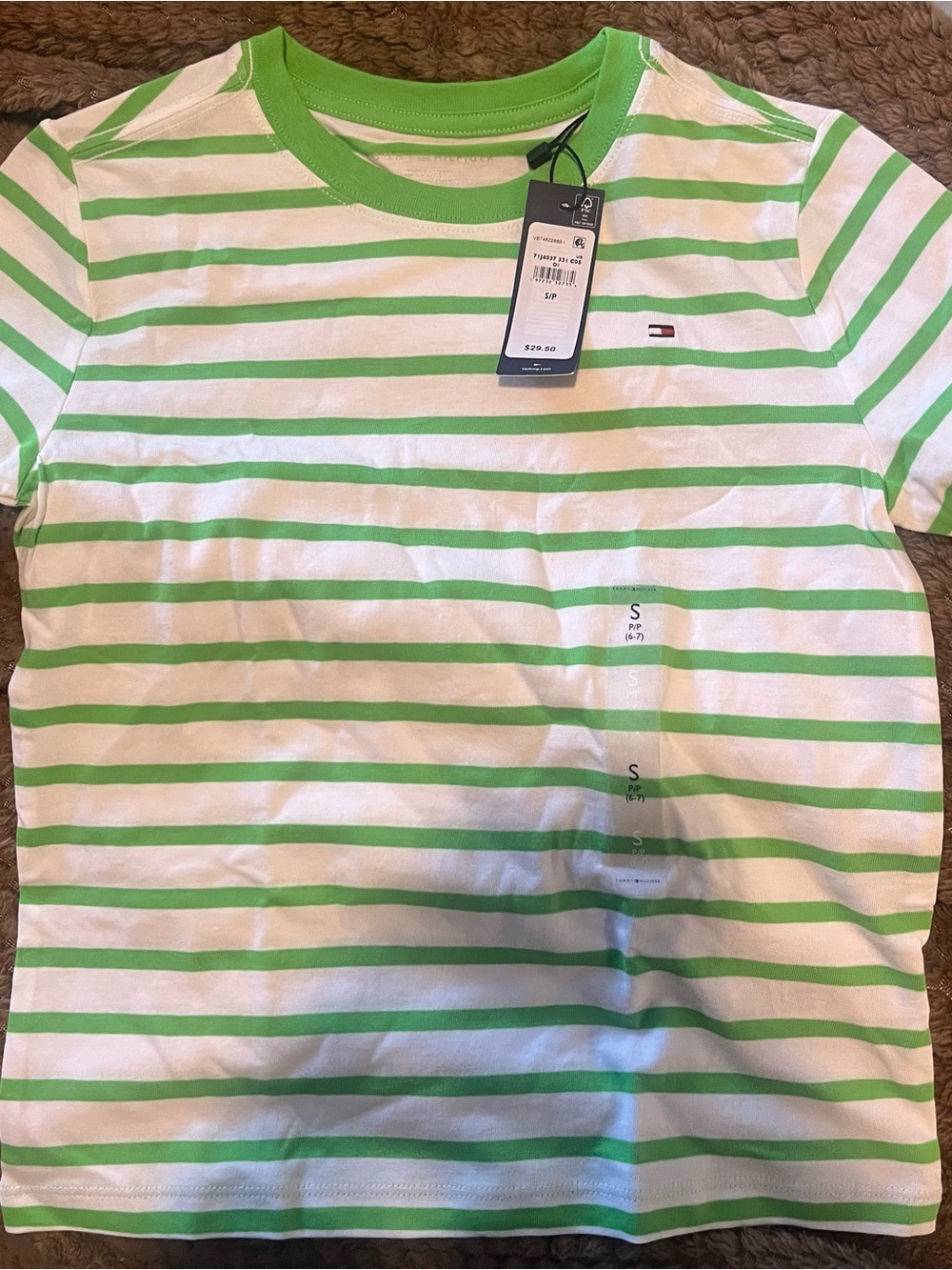 Tommy Hilfiger Green & White Striped Short Sleeve Tee